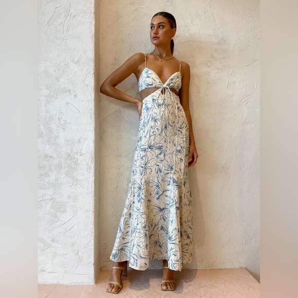 Significant Other Anita Dress Sleeveless Maxi Floral Size 4 Blue Beige - Picture 12 of 16